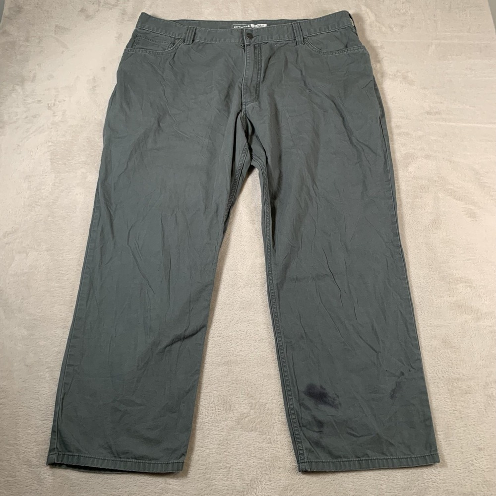 Carhartt Pants Mens 42x30 Gray Relaxed Fit Rugged Flex Canvas Work Stain BN2517